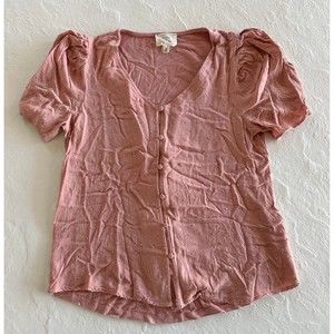 Flower & Feather Women Pink Polka Dot Button Up Blouse